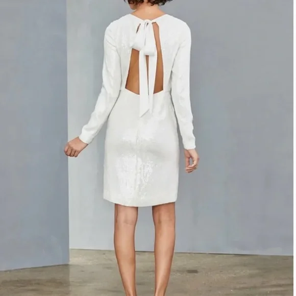 Amsale Dresses | Amsale Ivory Long Sleeve Sequin Tie Back Dress | Color: White | Size: 8 | Sarahephillips's Closet